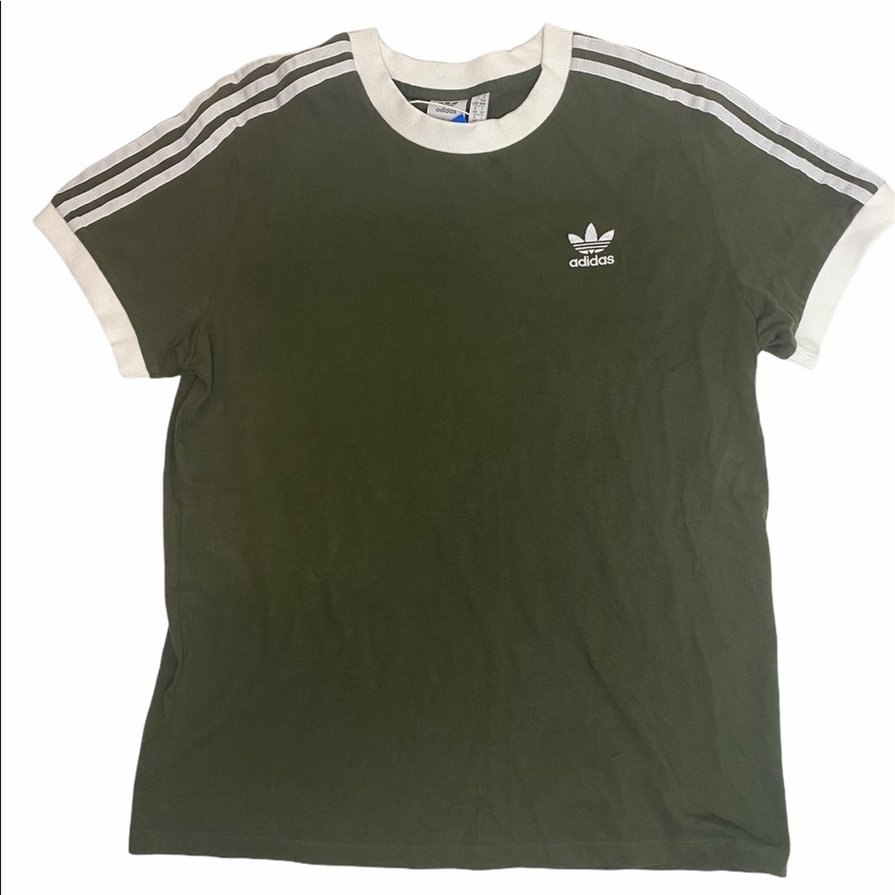 NWT Adidas Army Green 3 Stripes T- Shirt